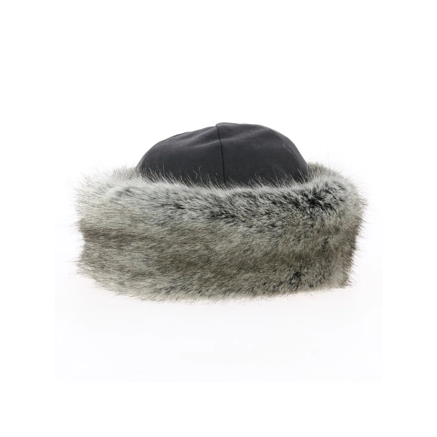 Toque Marmotte imitation cuir noir & fausse fourrure grise - Traclet