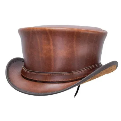 Chapeau Demi Haut de Forme Hampton Cuir Camel - Head'nHome