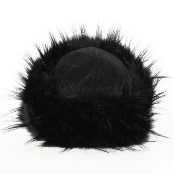 Tkhatch black leather and fur hat