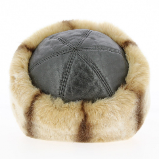 Toque Cappello Leather & Beige Rabbit Fur- Anna Rizzo