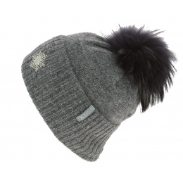 Betty Fur Pompom Beanie Grey Wool - Kristo