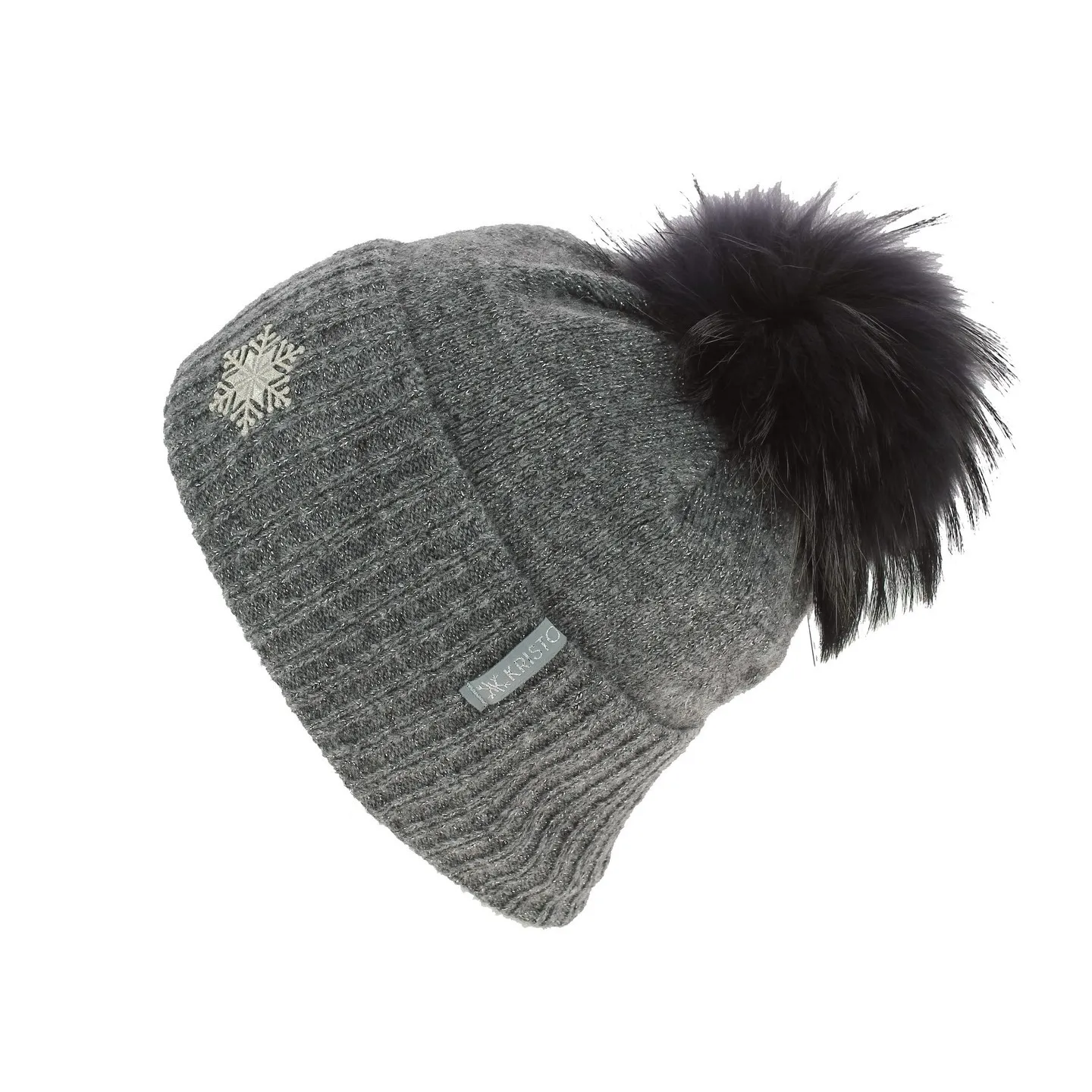 Bonnet Pompon Fourrure Betty Laine Gris - Kristo