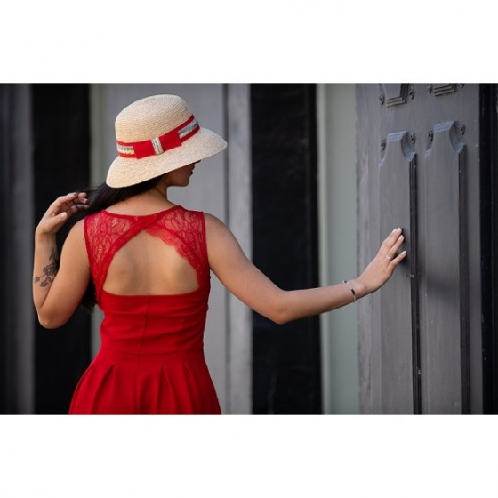 Natural Red Raffia Capeline - Taffta