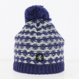 Bonnet Pompon Campagnard blue - Bonnet White