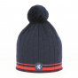 Bonnet Pompon Laine Sancy Marine - White Bonnet