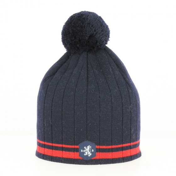 Bonnet Pompon Laine Sancy Marine - White Bonnet Bonnet Pompon Laine Sancy Marine - White Bonnet