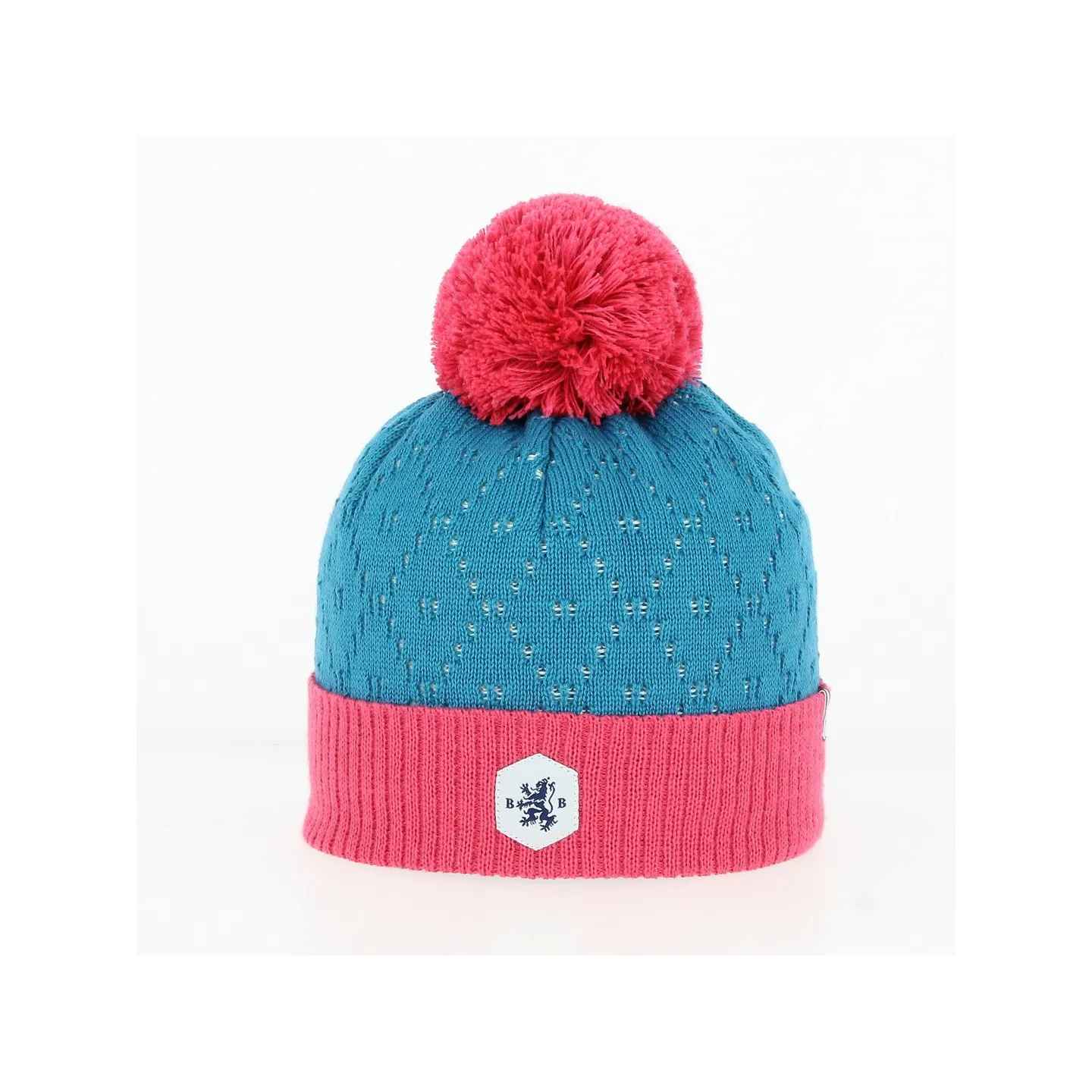 Pink and Turquoise London Wool Pompon Beanie - White Beanie