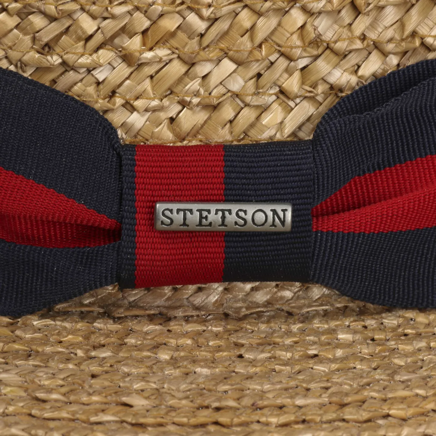 Canotier Paille Naturelle Ruban Rouge & Bleu Marine- Stetson Reference : 10172 | Chapellerie Traclet