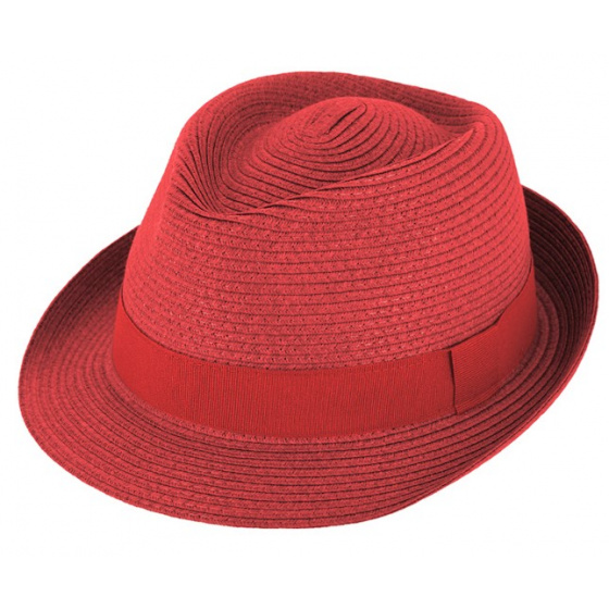 Red Paper Straw Trilby Hat - Traclet