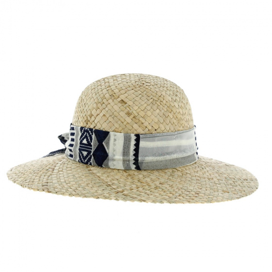Natural Straw Graphic Ribbon Capeline- Traclet