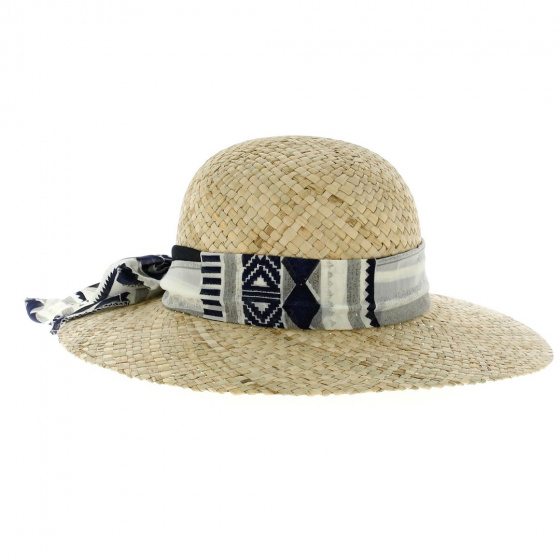 Natural Straw Graphic Ribbon Capeline- Traclet