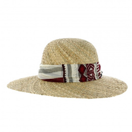 Natural Straw Graphic Ribbon Capeline- Traclet