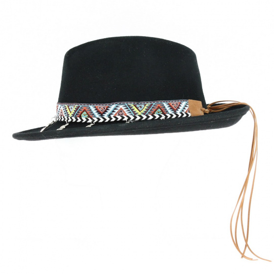 Chapeau Fedora Feutre Laine Aztèque Noir Imperméable - Traclet Chapeau Fedora Feutre Laine Aztèque Noir Imperméable - Traclet