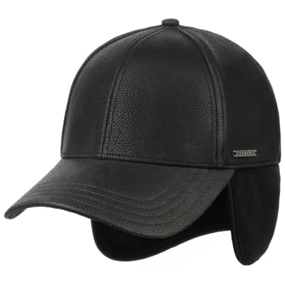 Baseball Cap Leather Earflaps Black - Stetson
