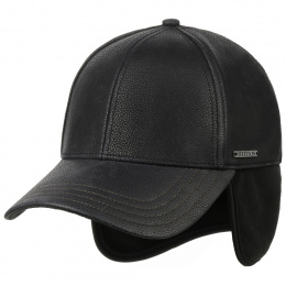Baseball Cap Leather Earflaps Black - Stetson