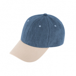Blue & Beige Cotton Jean Baseball Cap - Traclet