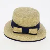 Blue ribbon straw cloche boater hat - Traclet