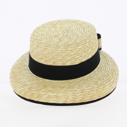 Chapeau canotier-cloche paille ruban noir - Traclet