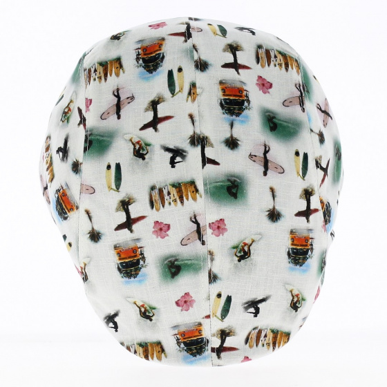 Casquette Plate Paperino Coton Blanc Motifs Hawaï - Traclet