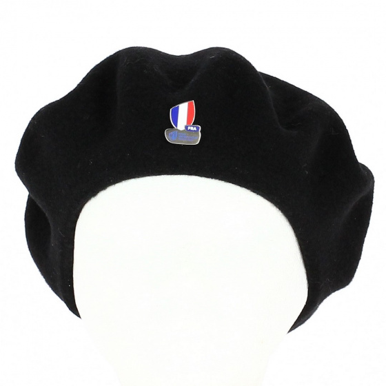 Black beret with XV de France Rugby pin - Laulhère