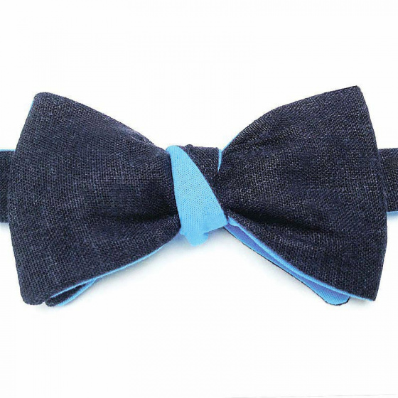 Nœud Papillon Bicolore Bleu marine et Bleu Lin Réversible - Le Coq En Pap