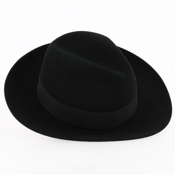 Black Fur Felt Tuscany Fedora Hat - Traclet Black Fur Felt Tuscany Fedora Hat - Traclet