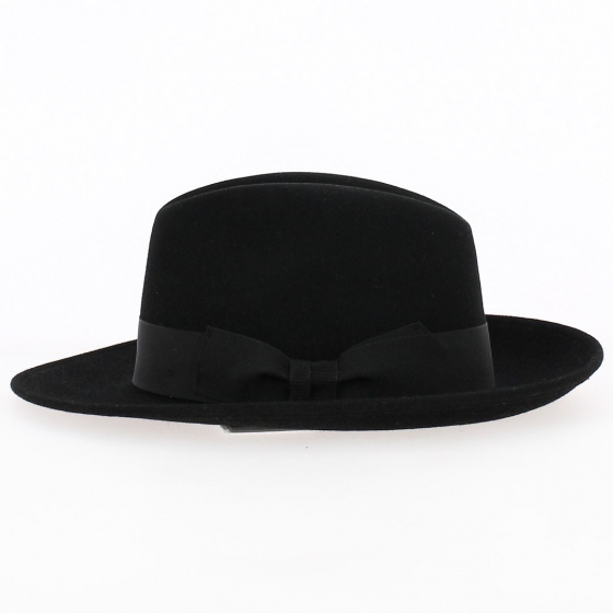 Black Fur Felt Tuscany Fedora Hat - Traclet Black Fur Felt Tuscany Fedora Hat - Traclet