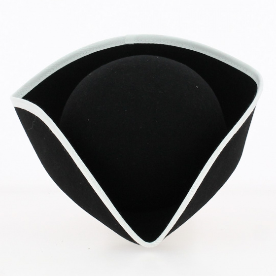 Petit Tricorne Feutre Laine Noir Bordé Blanc - Traclet Petit Tricorne Feutre Laine Noir Bordé Blanc - Traclet