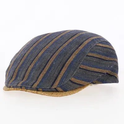 Casquette plate rayées Bleue et marron - Traclet