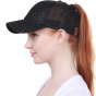 Women's Black Glitter Baseball Cap with Ponytail - Traclet