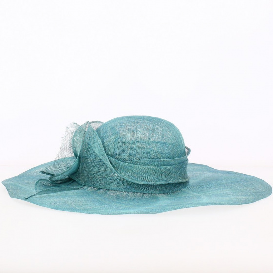 Capeline de Cérémonie Corinne Paille Sisal turquoise - Traclet