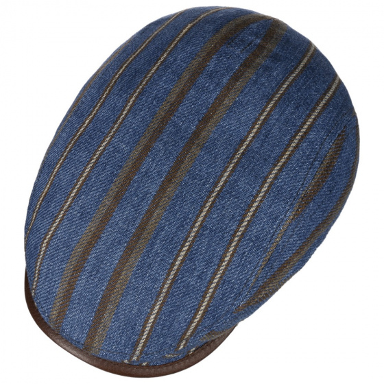 Blue & Brown Linen Flat Driver Cap - Stetson