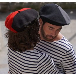 Red & Black Duo Wool Beret - The French Beret