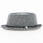 Gray Herringbone Linen Porkpie Hat - Traclet