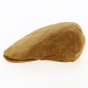 Brown Leather Lino Flat Cap - Flechet