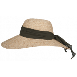Ocillia Organic Raffia Wide-Brimmed Hat with Olive Ribbon - Hatland