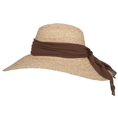 Ocillia Organic Raffia Wide-Brimmed Sun Hat with Brown Ribbon - Hatland - hat shop Reference: 17966| Chapellerie Traclet