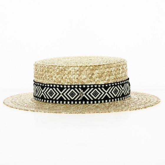Natural Straw Boater Florentine Aztec - Flechet Natural Straw Boater Florentine Aztec - Flechet