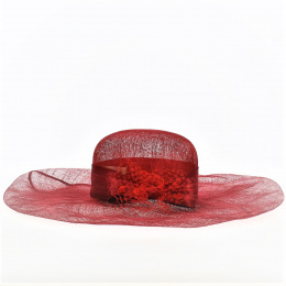Manon Red Straw Ceremony Wide-Brimmed Hat - Traclet