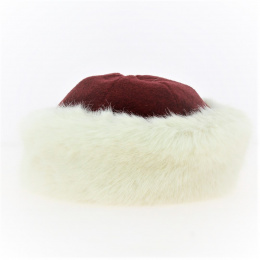 Marmotte burgundy fleece hat & ecru faux fur - Traclet