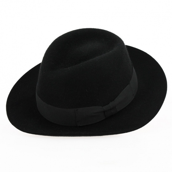 Black Wool Felt Fedora Hat - Traclet