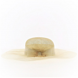 Beige Straw Manon Ceremony Wide Brim Hat - Traclet
