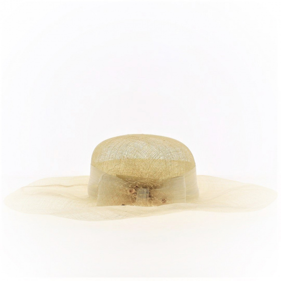 Beige Straw Manon Ceremony Wide Brim Hat - Traclet