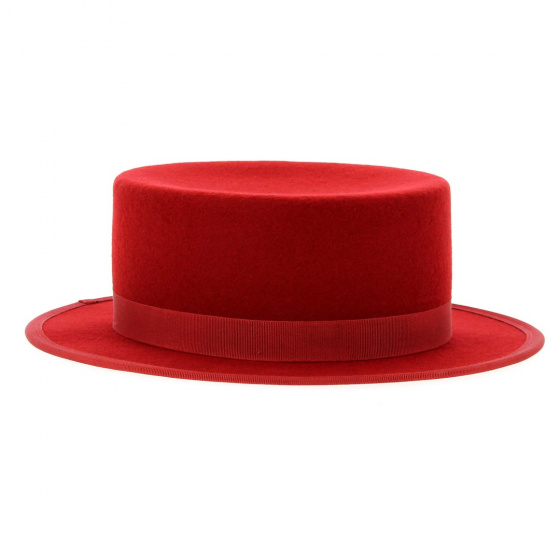 Red straw hat in wool felt made in france - Traclet Red straw hat in wool felt made in france - Traclet