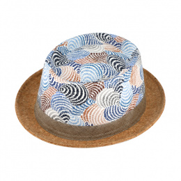 Blue Linen & Cork Shell Porkpie Hat - Fiebig