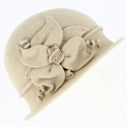 Zaus Beige Wool Felt Cloche Hat - Traclet